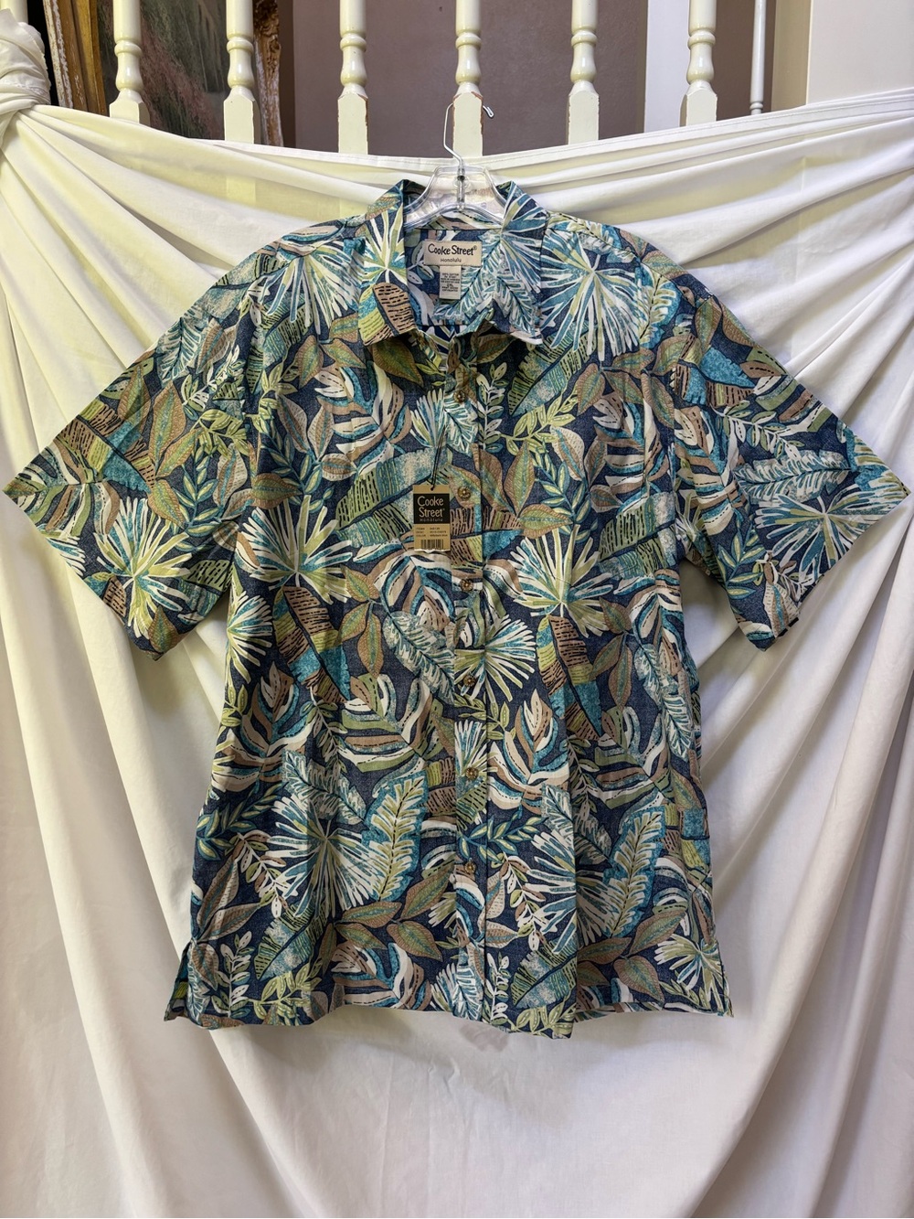 Cooke Street Men's Short-Sleeve Tropical Button-Down Shirt - Teal/Green Print